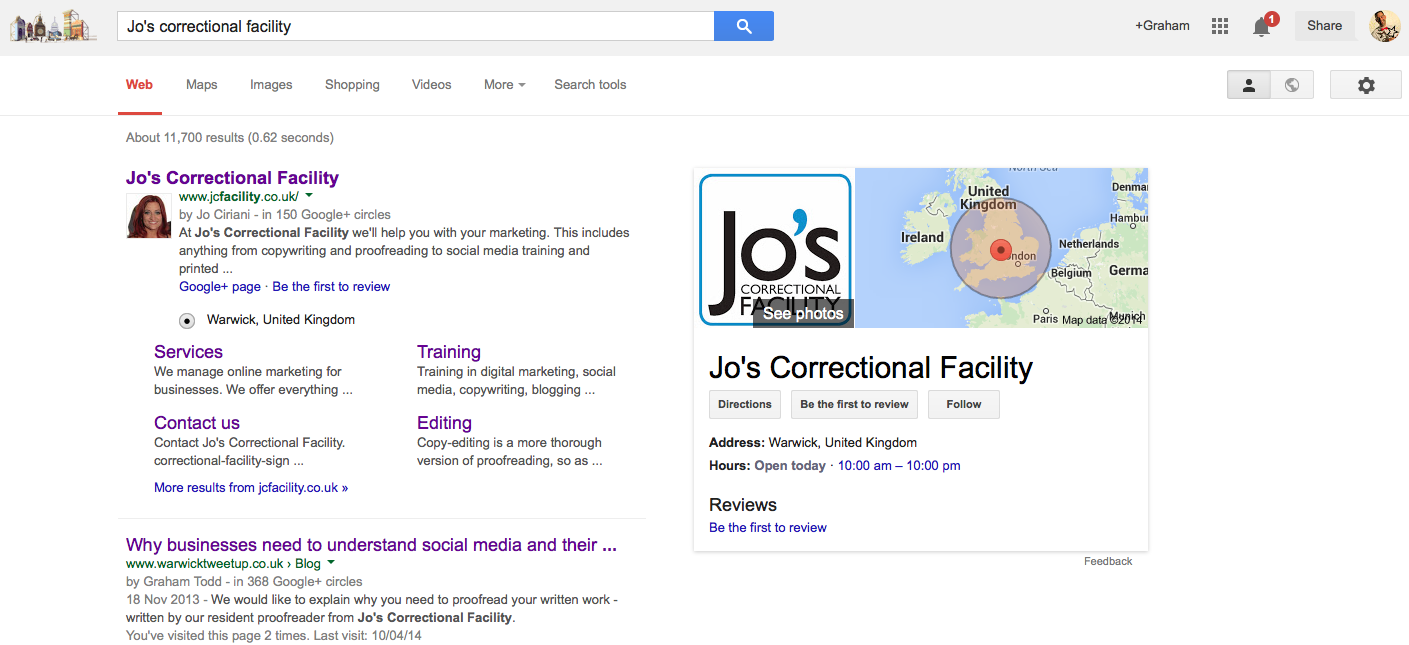 Google+ Places gives you more space in the search