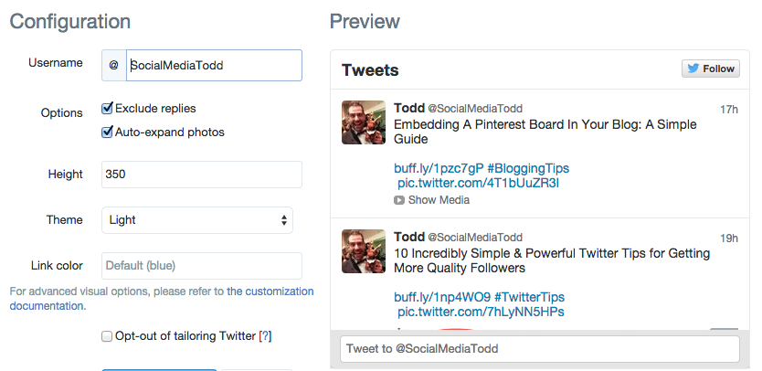 How to set a Twitter widget without replies on