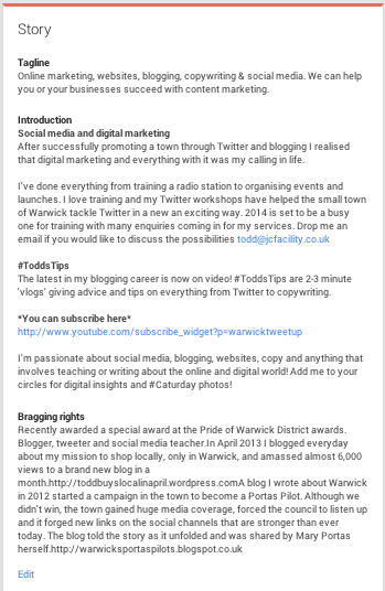 Google+ about section - Google+ tips