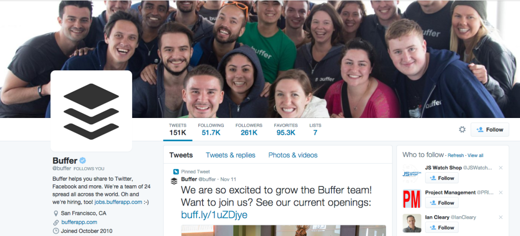 Bufferapp's Twitter bio