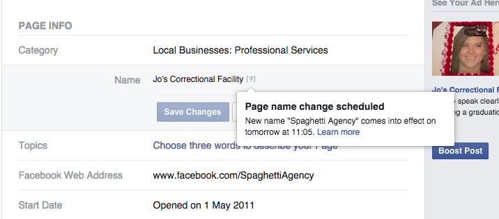 Changing your Facebook Page name