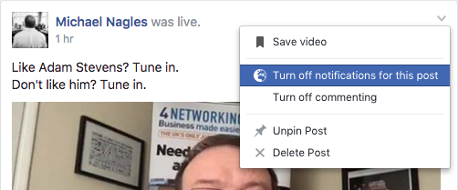 Turn off notifications for a Facebook post