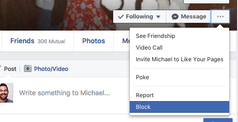 Blocking someone on Facebook